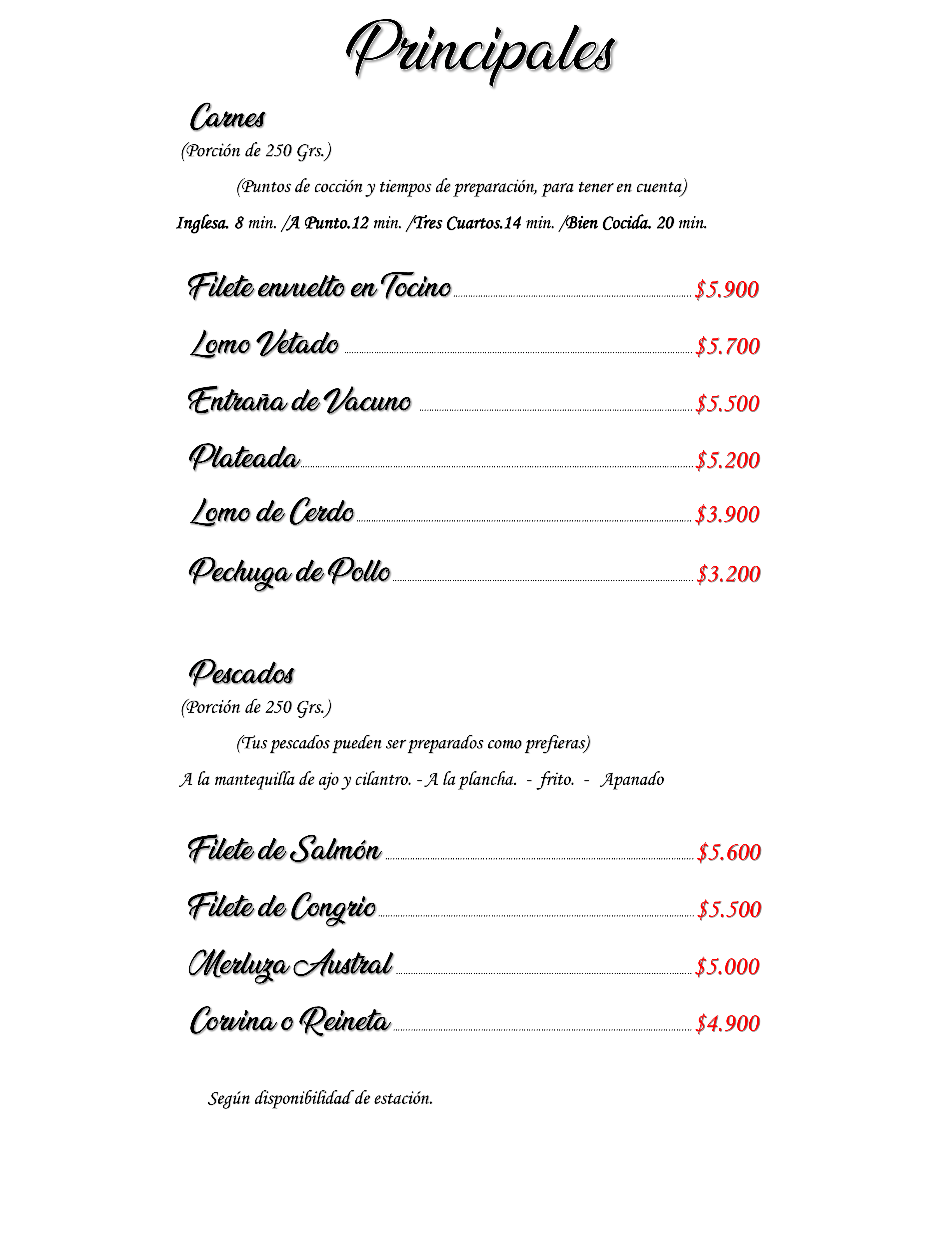 Carta de Mr.Bale Restaurant — página 3
